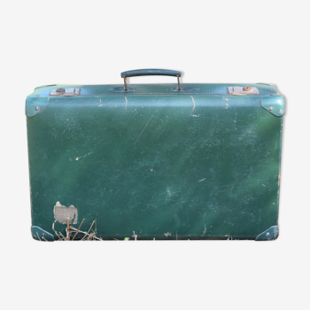 Valise en carton vert foncé vintage années 40