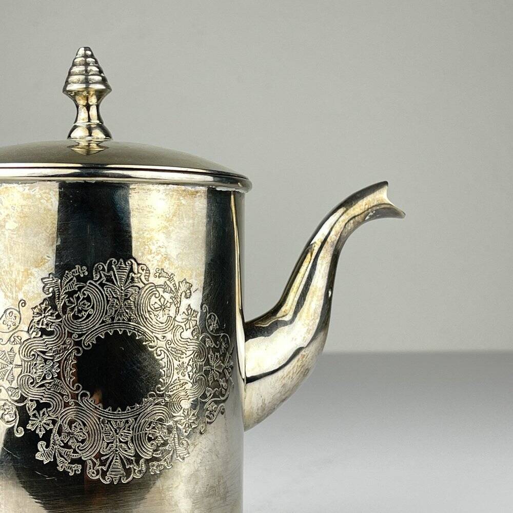 Vintage teapot and tray in solid silver by Royal Sheffield, England, 1950s, Set of 2.