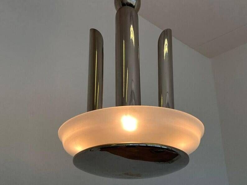 Large Very Rare Bauhaus / Functionalism / Art Deco Chrome Chandelier, 1930s