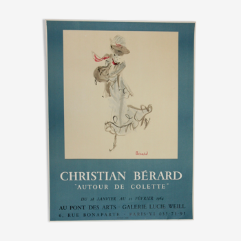Affiche christian bérard pour l'exposition " autour de colette «,  lithographie mourlot, 64 x 47 cm.