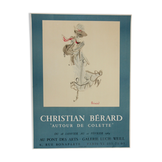 Poster christian bérard for the exhibition "autour de colette", lithograph mourlot, 64 x 47 cm.