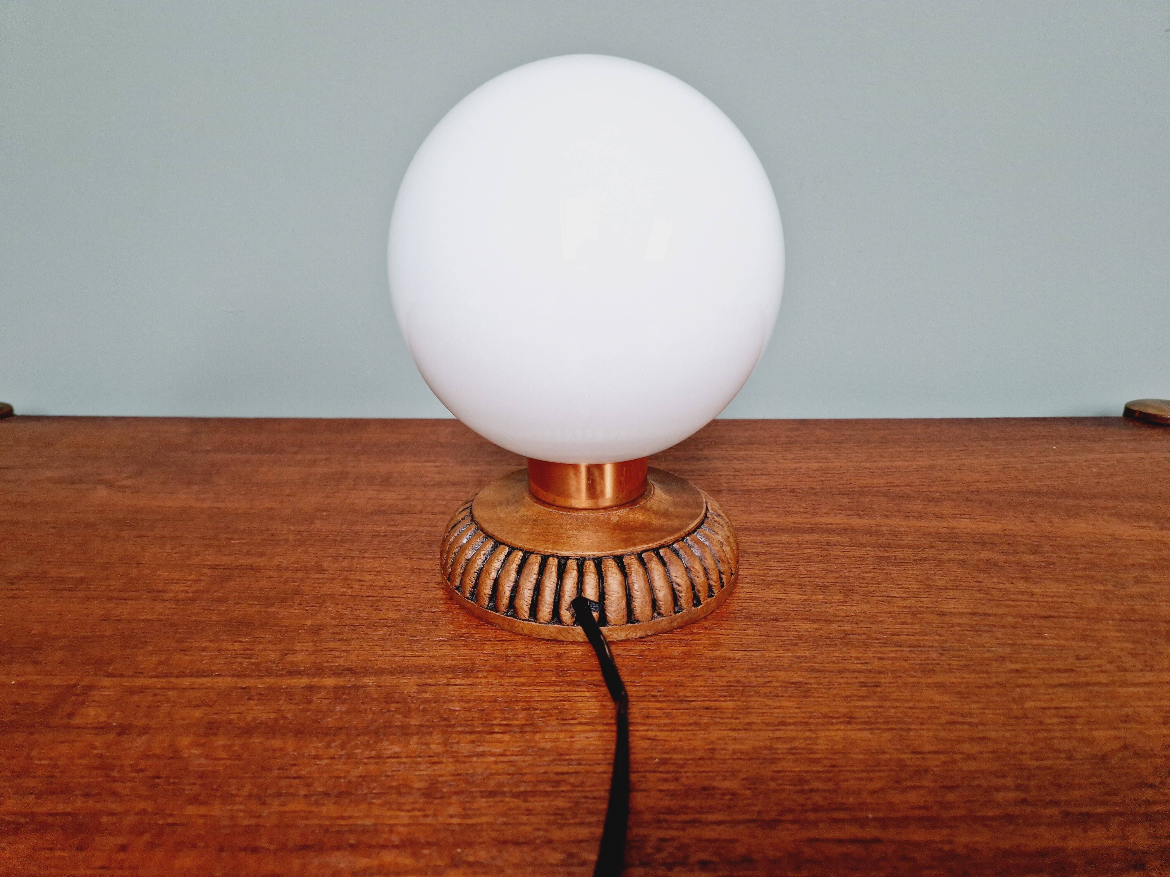 Wooden and white opaline table lamp, 1960s