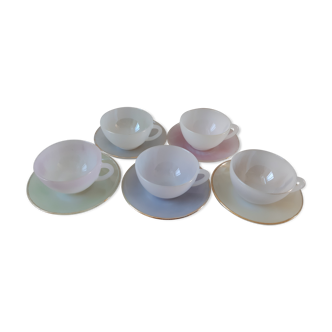 Set of 5 cups and subcups pastel Arcopal Made in France 60s