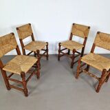 Set of French primitive rush chairs | 1930s