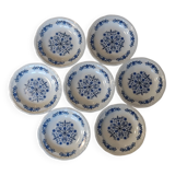 7 Vintage blue earthenware soup plates from Moulin des Loups, Orchies. ASCOTT model