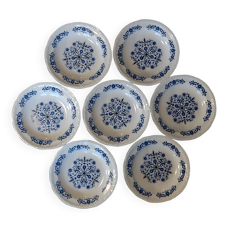 7 Assiettes Creuses faïence bleu vintage moulin des loups Orchies . Modèle ASCOTT