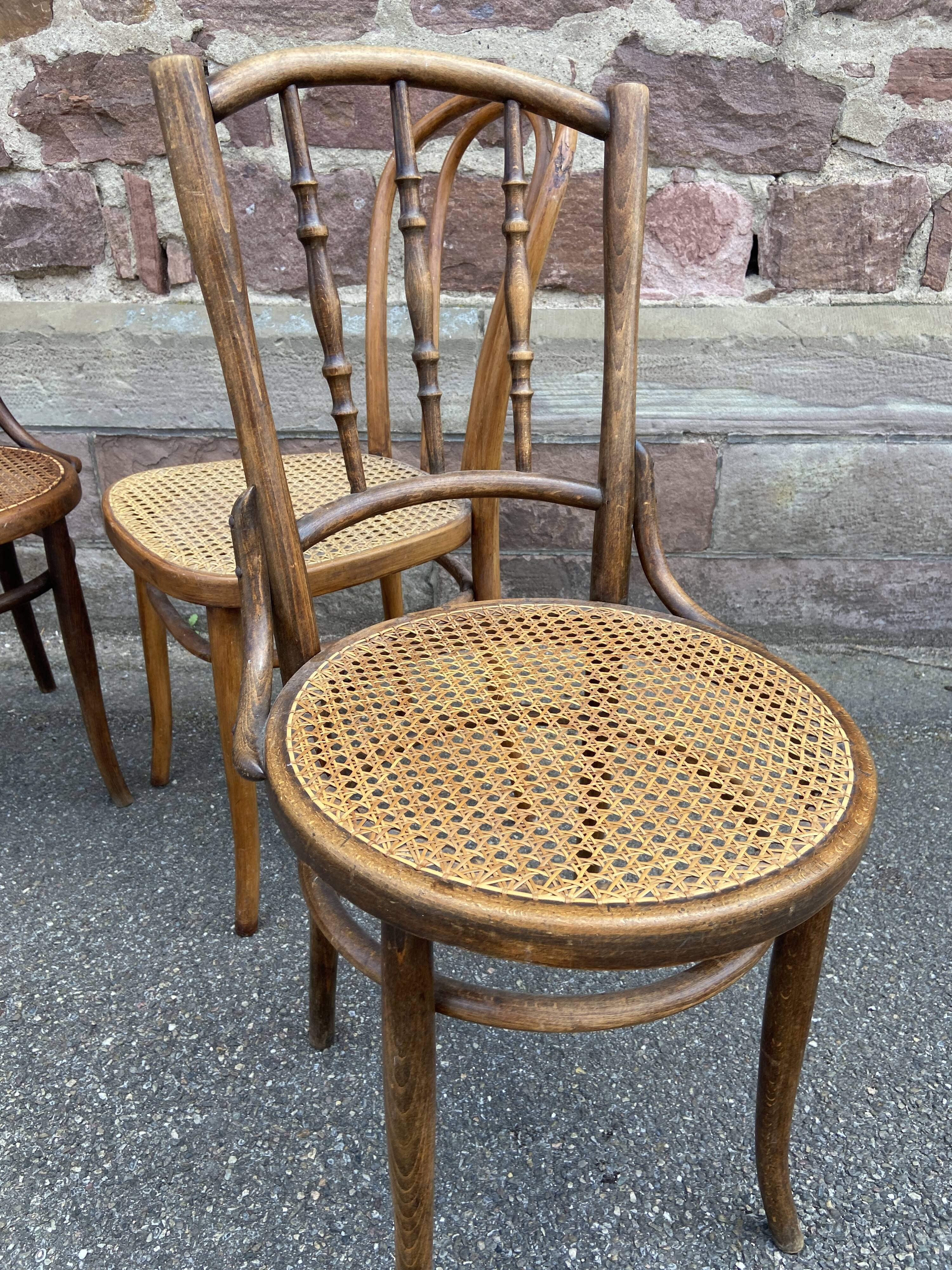 Set of 4 Bistro chairs mismatched curved wood