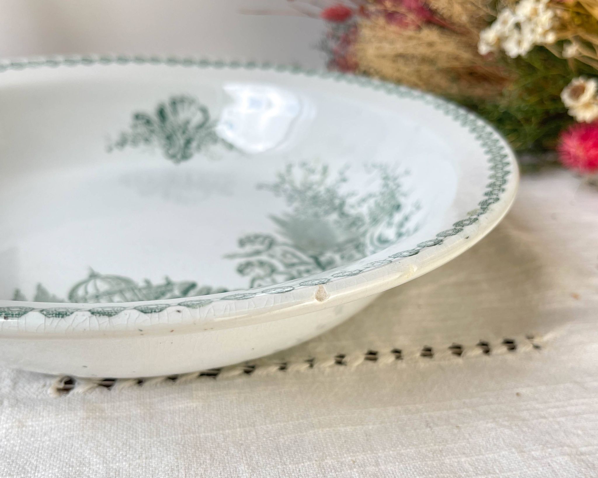 Vintage hollow dish French Terre de Fer St Amand TRIANON cherub motif 19th century