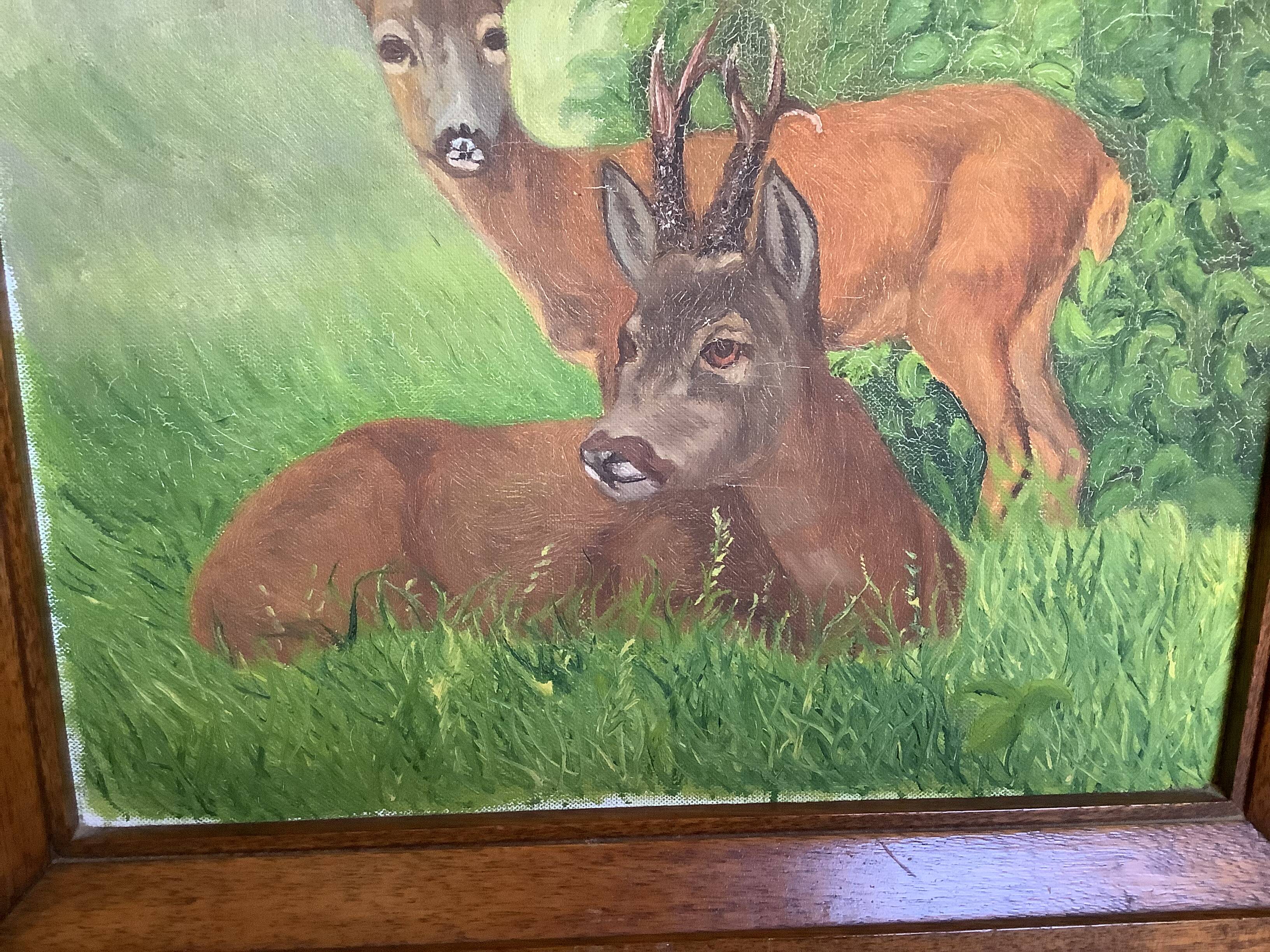 Animal painting deer doe oil on panel