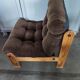 Small Scandinavian pine and velvet armchair