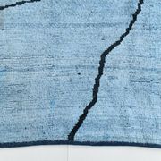 Sky Blue Wool Rug, Modern Handmade Designer Vintage Carpet, 213x281 Cm