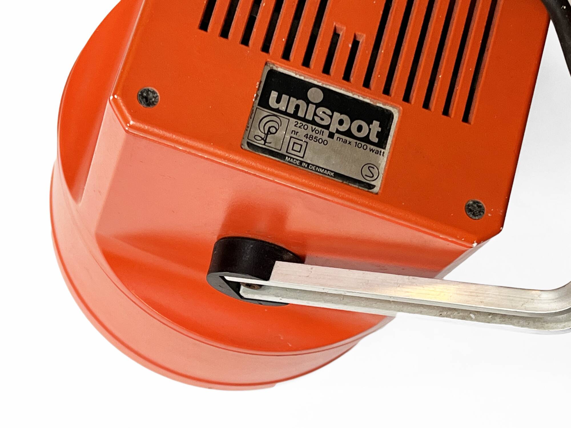 Orange spotlight "Unispot" by Bent Boysen for Louis Poulsen. Denmark 1970s