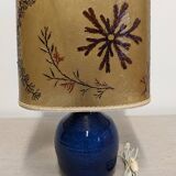 Indigo blue glazed stoneware lamp and resin, France circa 1960.