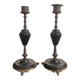 Pair of Antique Patinated Bronze and Brass Candle Holders Napoleon III Fireplace Garnish