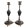 Pair of Antique Patinated Bronze and Brass Candle Holders Napoleon III Fireplace Garnish