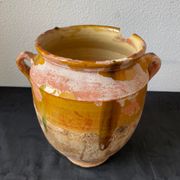Old grease pot in glazed yellow terracotta, France nineteenth century