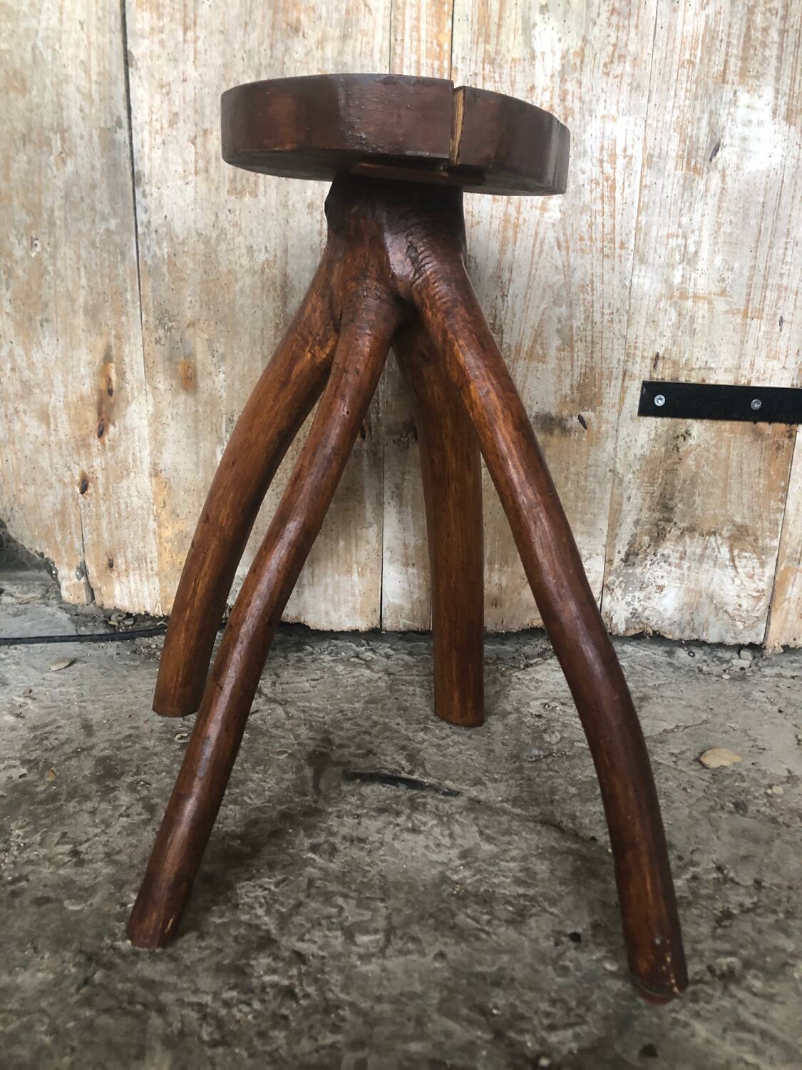 Tabouret Sellette Bois Brut + Assise Rondin Vintage
