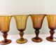 Biot engraved amber and bubbled water glasses, 70s