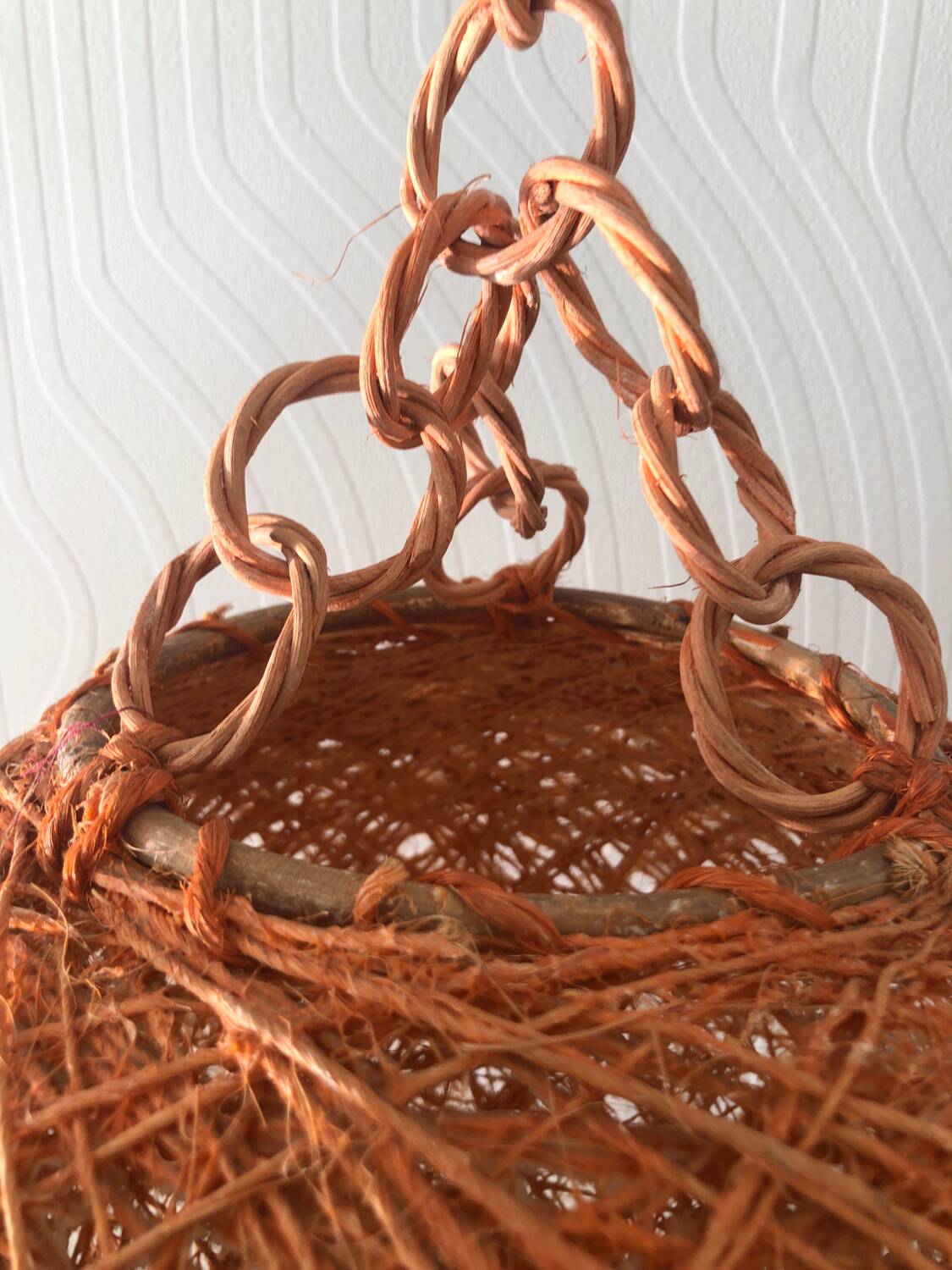 Vintage orange rattan ball pendant from the 70s