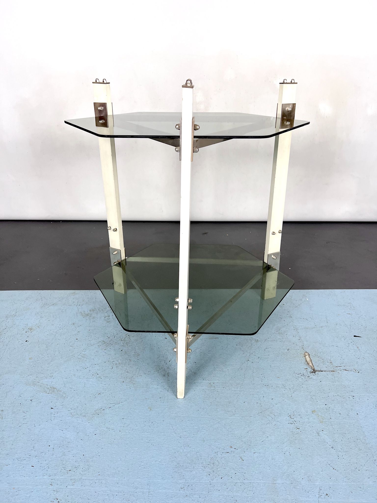 Vintage wood and smoked glass side tablep, Italy 1970s