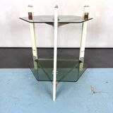 Table d’appoint vintage en bois et verre fumé, Italie des années 1970