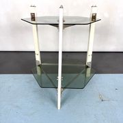 Vintage wood and smoked glass side tablep, Italy 1970s