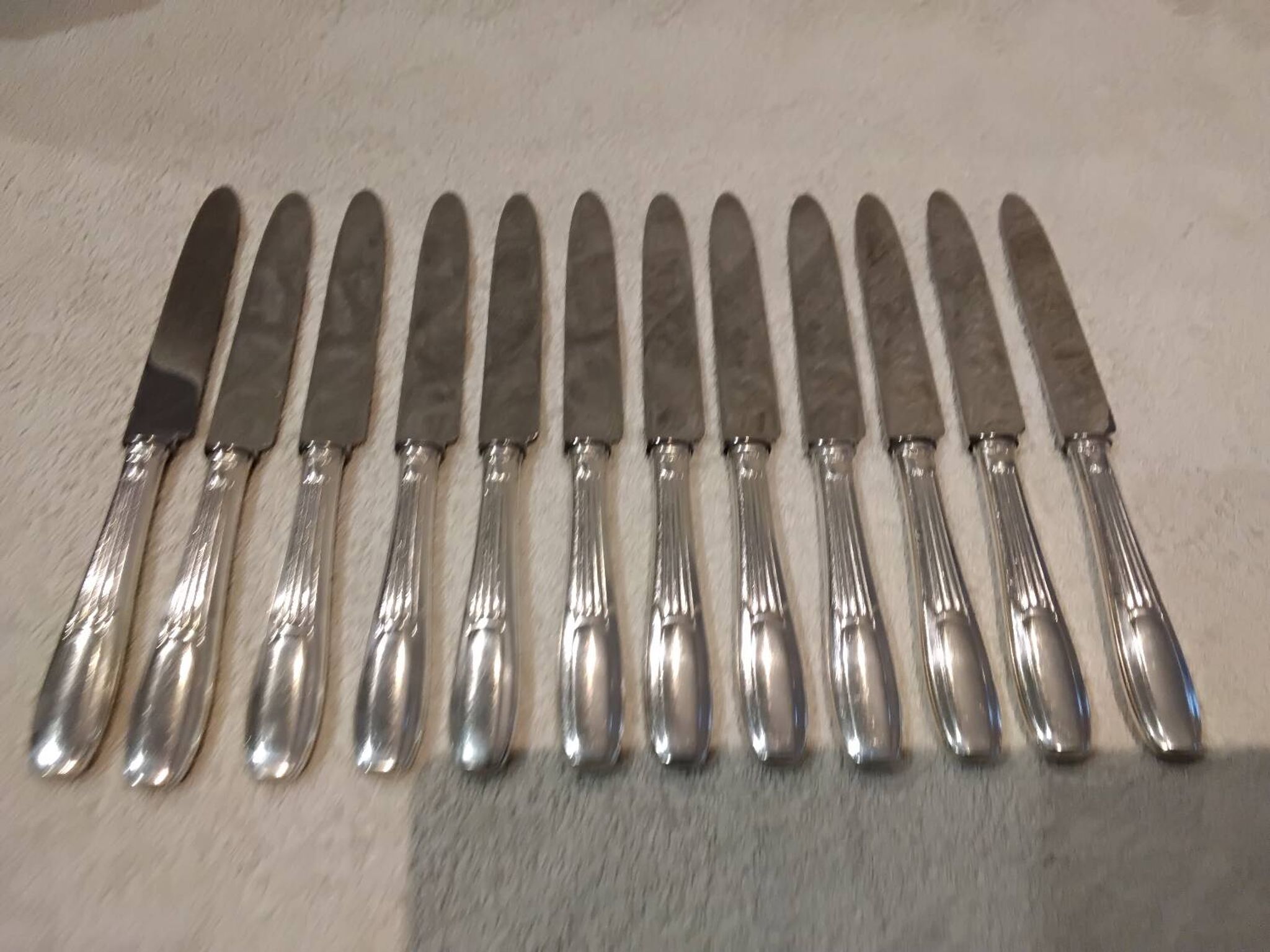 12 dessert knives with silver metal handles, goldsmith SFAM art deco
