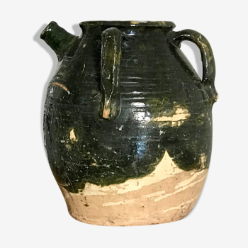 Green glazed ceramic pot
