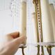 Chandelier antique four flames with glass beads, brass, boho lamp