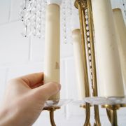 Chandelier antique four flames with glass beads, brass, boho lamp