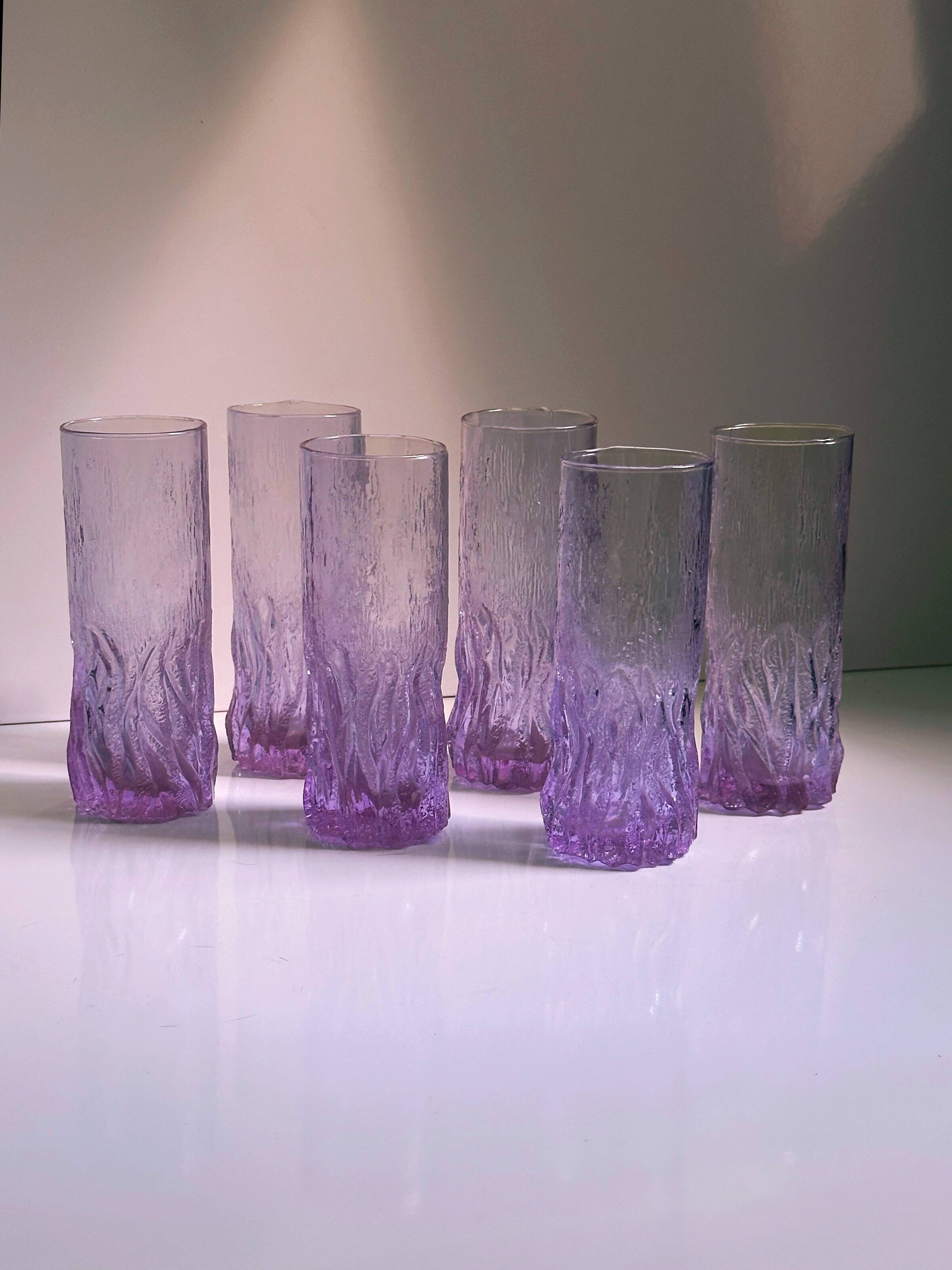 6 Alexandrite Longdrink Glasses - Space Age 1970s Italy