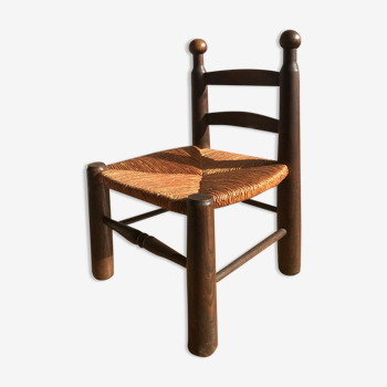 Chaise en bois et paille années 1950