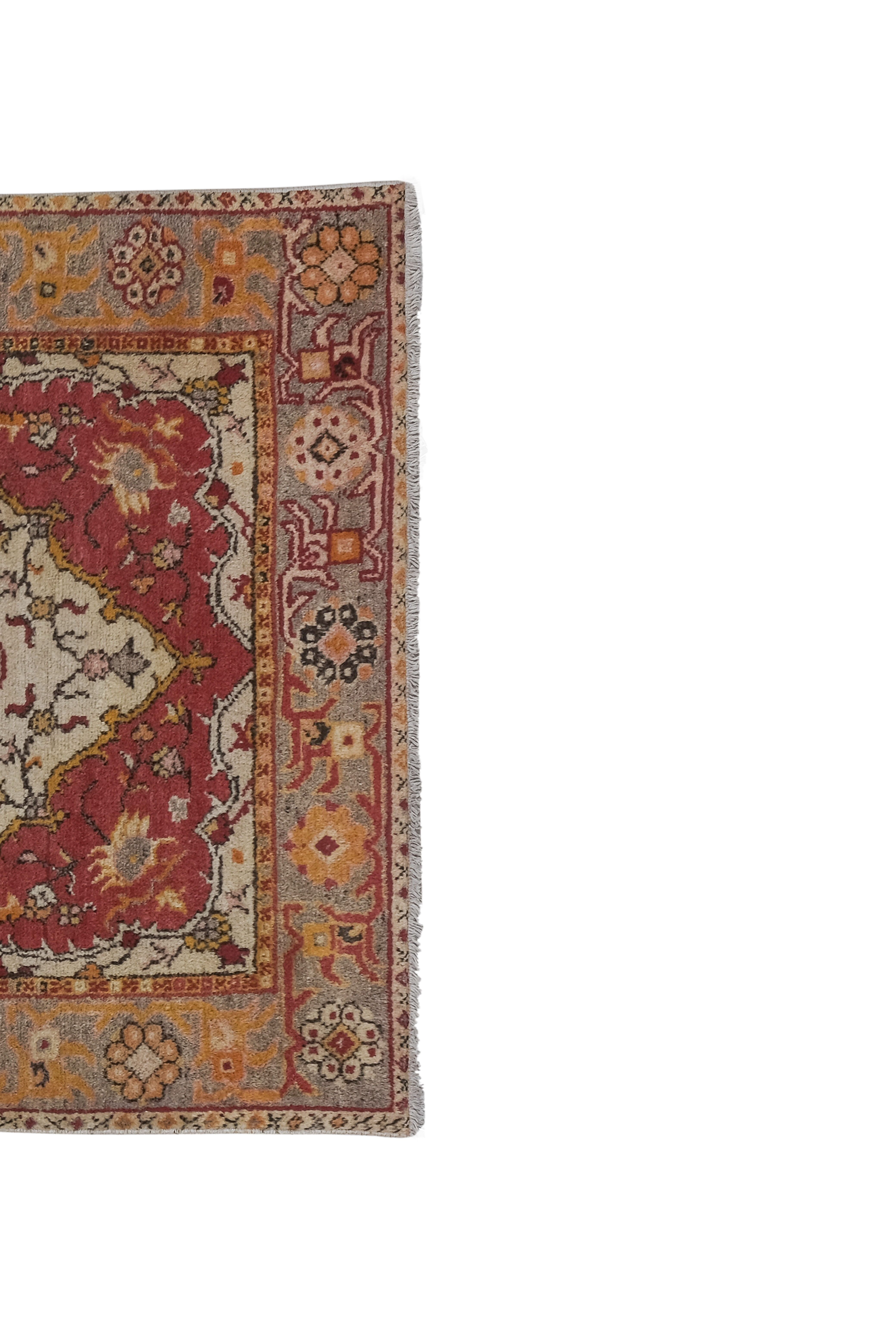 Vintage Red and Pink Turkish Oushak Rug - Kitchen Rug 3'5" X 7'4"