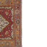 Vintage Red and Pink Turkish Oushak Rug - Kitchen Rug 3'5" X 7'4"