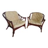 Set of 2 bamboo armchairs - curved wood - 1960s