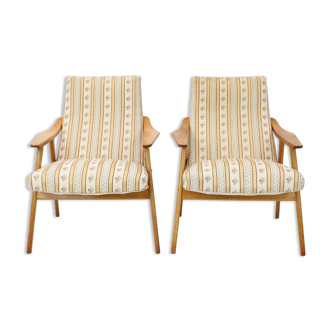 1960s pair of mid-century armchairs, czechoslovakia