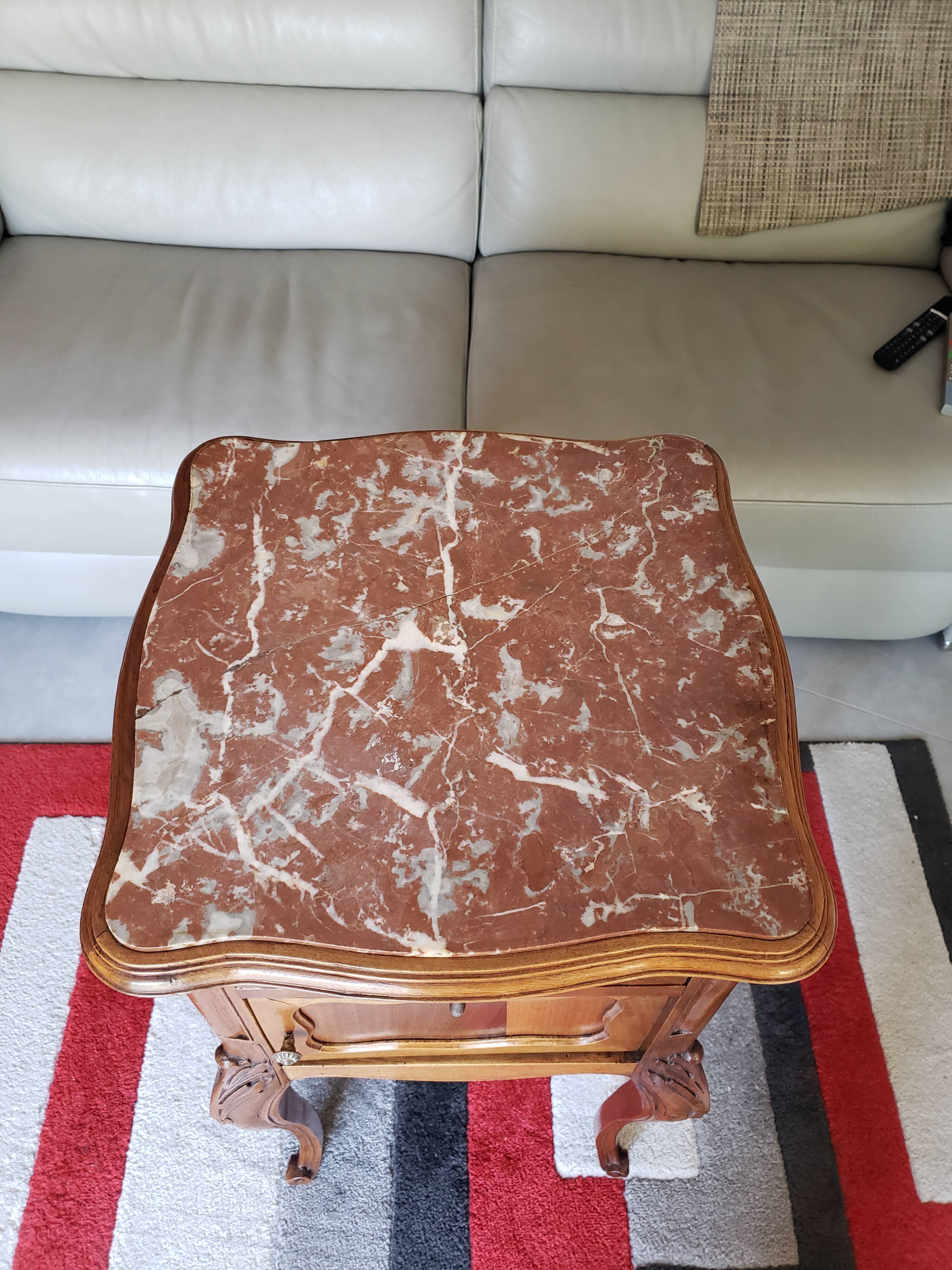Antique walnut and marble bedside table