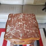 Antique walnut and marble bedside table