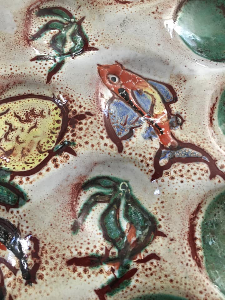 Tripod dish from the 60s for ceramic shellfish or crustaceans