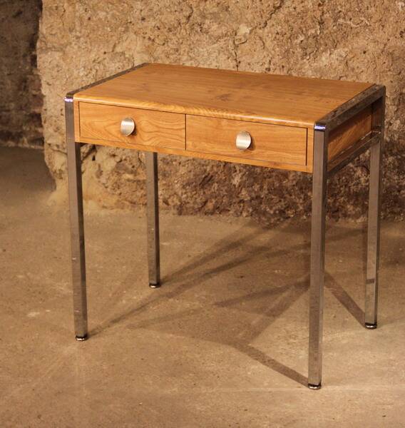 Small Desk 70 chrome leg laminated wood 2 drawers dressing table