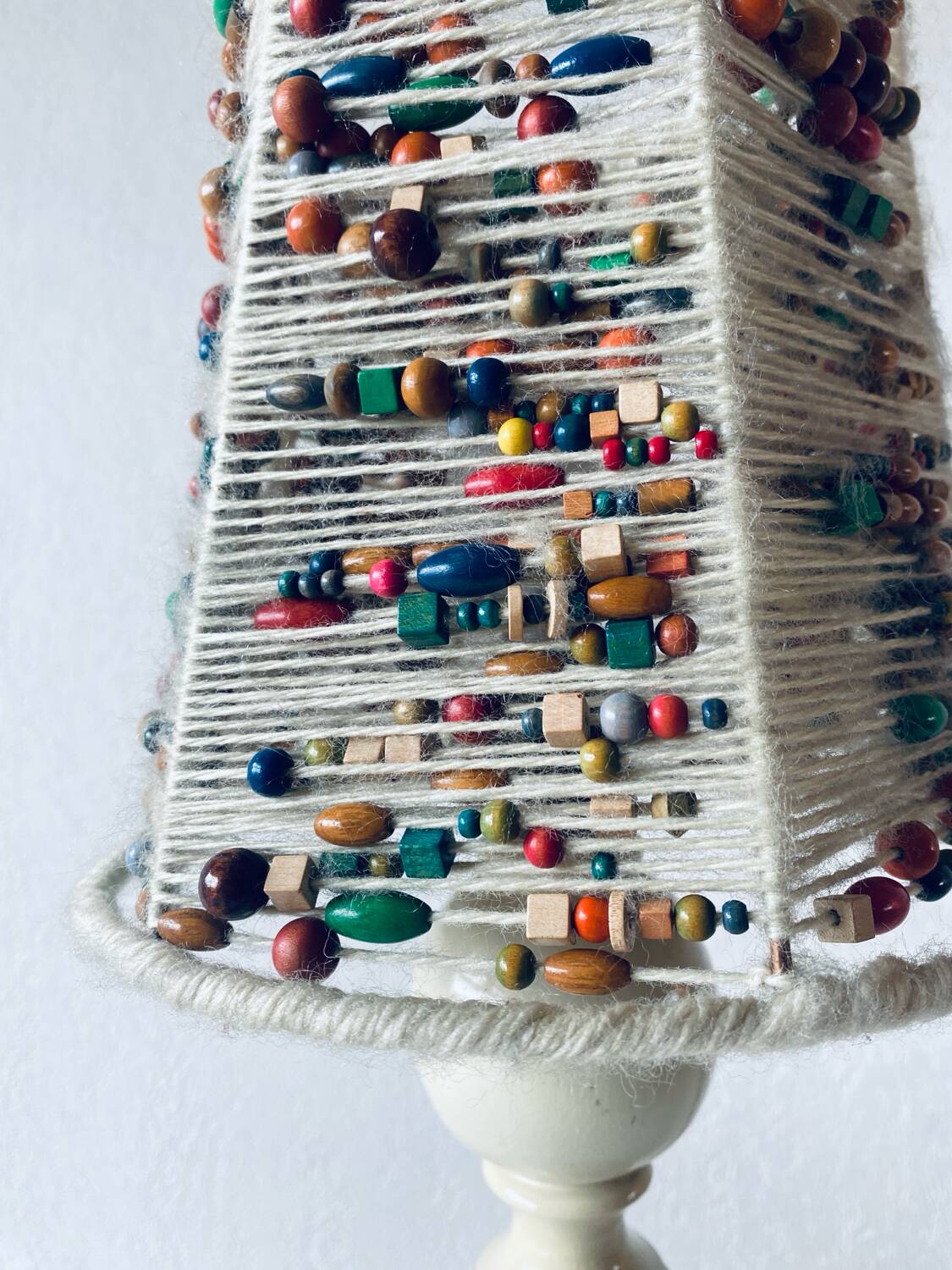 Lamp in turned wood and beads