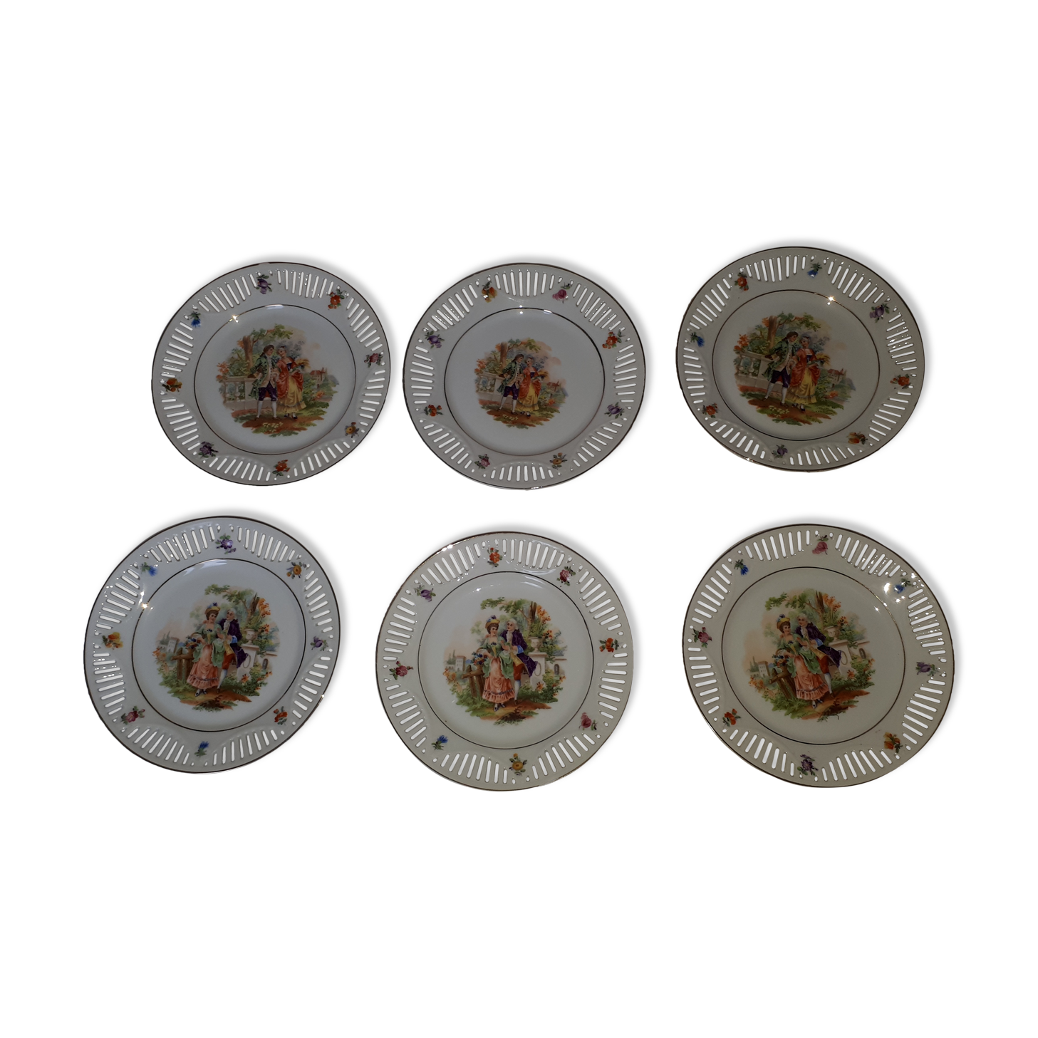6 dessert plates "scènes galantes"