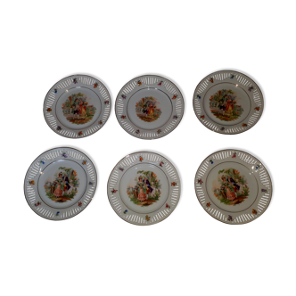 6 dessert plates "scènes galantes"