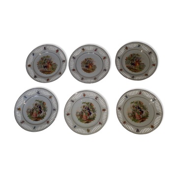 6 assiettes à dessert "scènes galantes"
