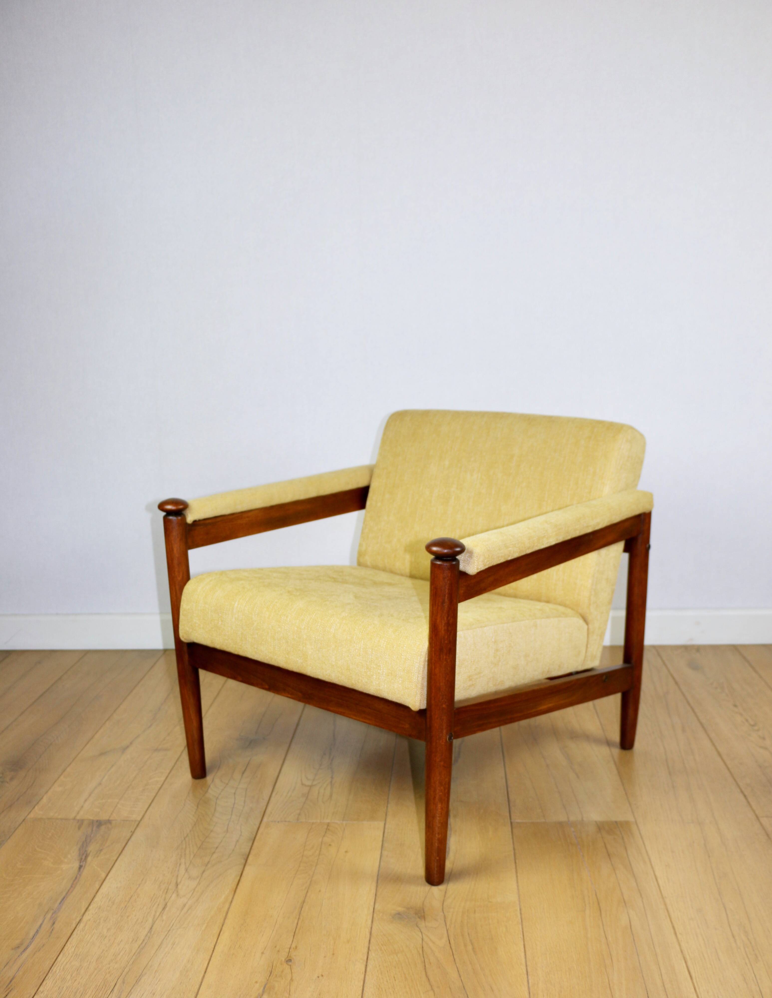 Classic PRL vintage loft armchair 70s yellow cream gold
