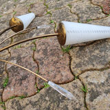 Suspension sputnik, 8 lights, brass, tulips opaque glass, vintage, 50s