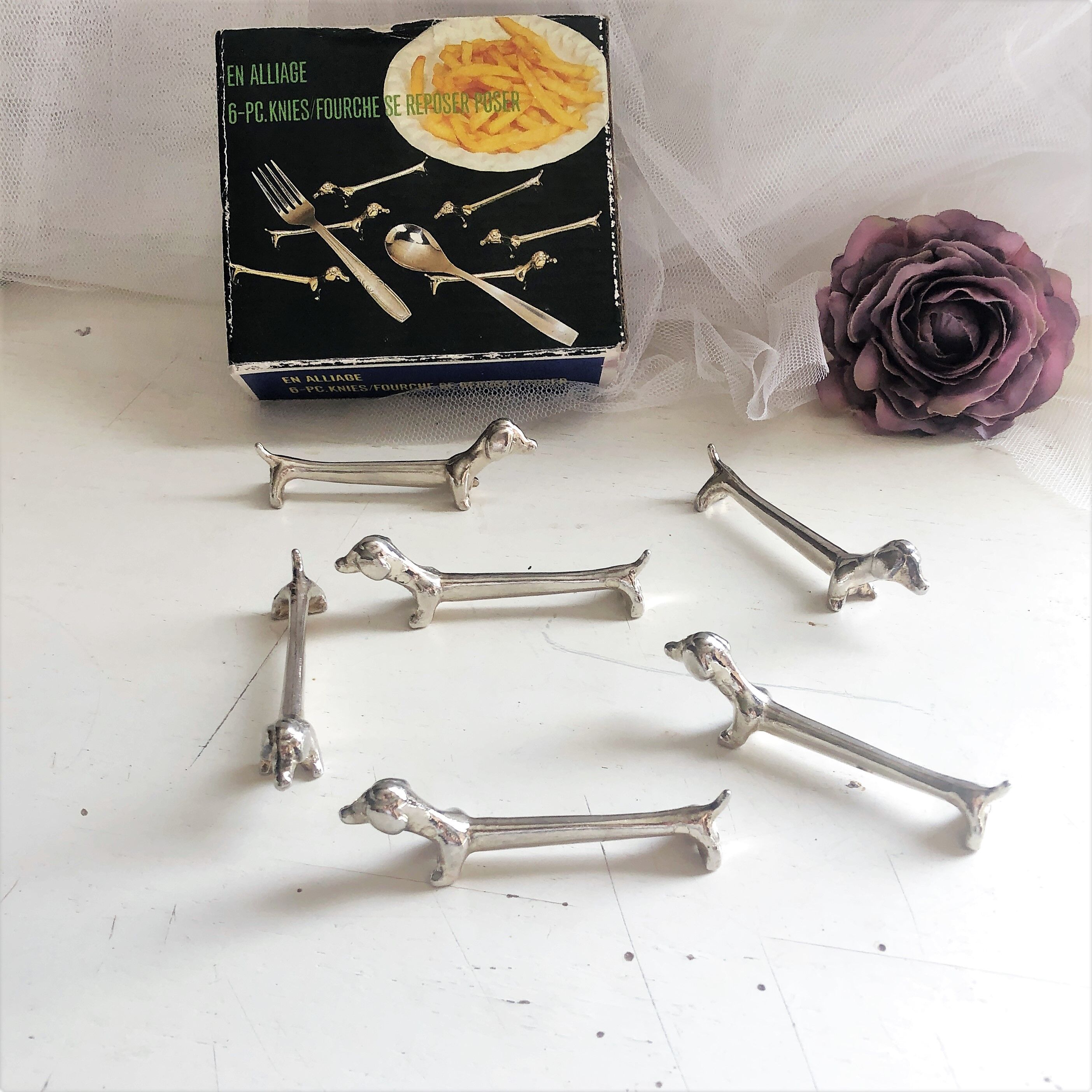 Lot de 6 porte-couteaux en métal argenté