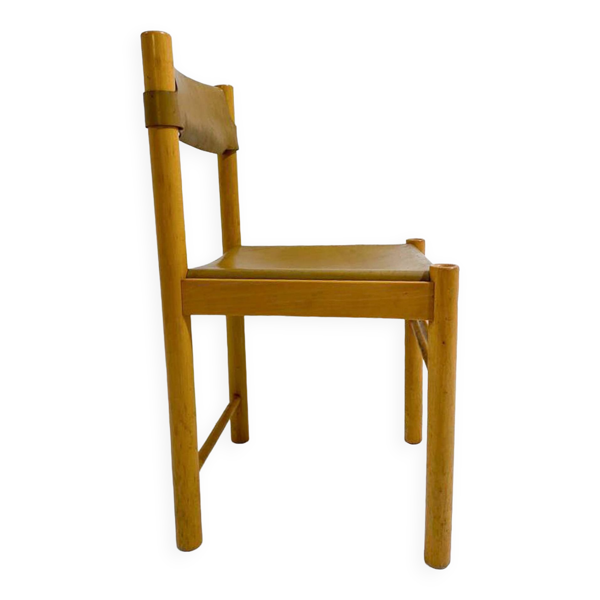 Set of 6 wooden and leather chairs, Italy, 1960s