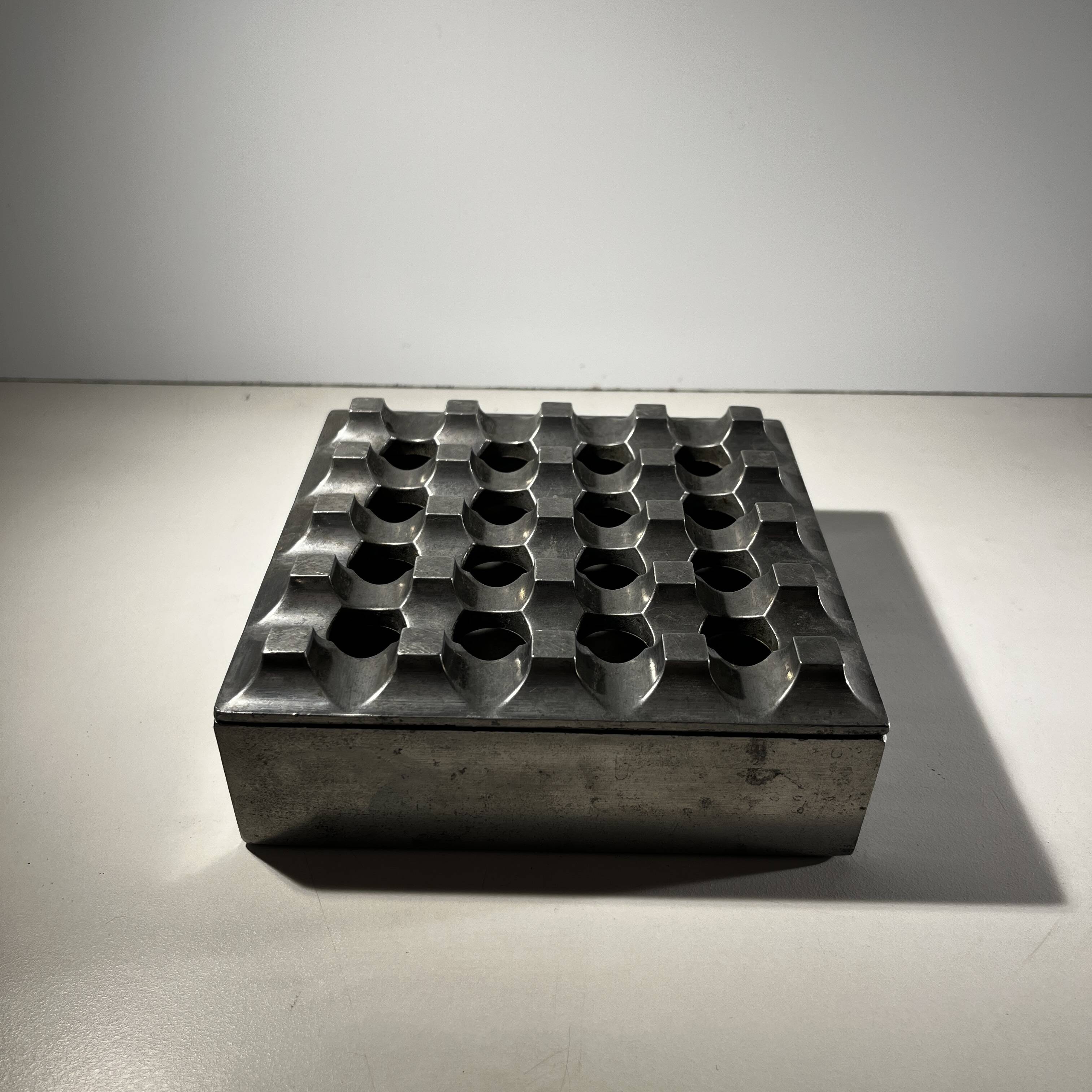 "Ultima15" set of 2 brutalist ashtrays, cast aluminum, ca 1970