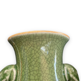 Green cracked ceramic vase Elephant Handles China XXth